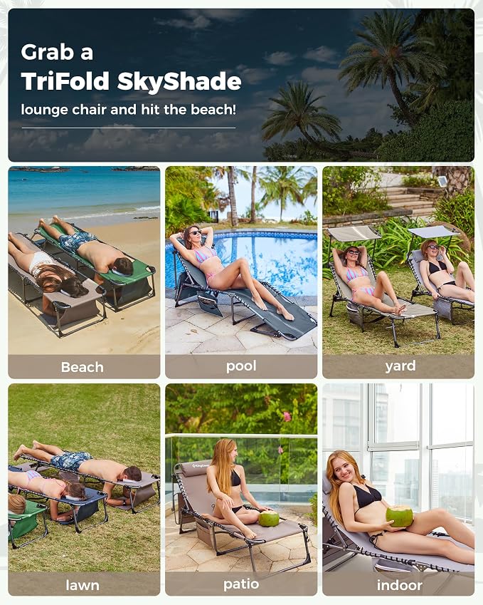 KingCamp Tanning Chair with Face Hole, Lounge Chairs Outdoor Folding Comfy - Image 7