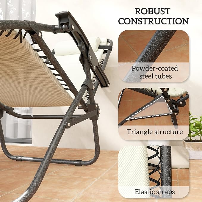 Outsunny Zero Gravity Chairs Set of 2, Reclining Folding Zero Gravity Lounge - Image 7