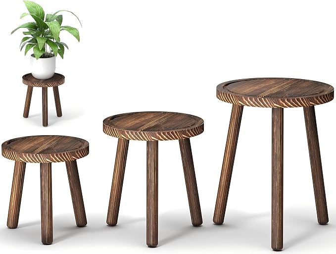 3-Pack Wood Plant Stands Indoor, Single Plant Stand by Unknown