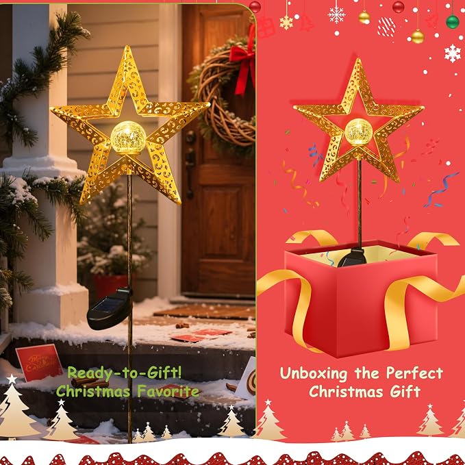 Star Solar Lights Garden Outdoor Decor Waterproof Metal Solar Stakes Lights - Image 8