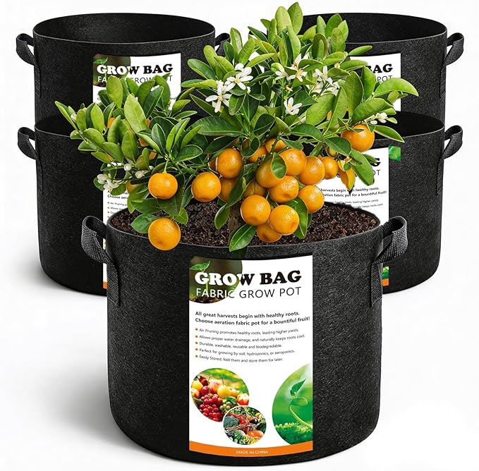 5 Pack 15 Gallon Grow Bags, Thickened Aeration Nonwoven Fabric Planting Bags by Unknown