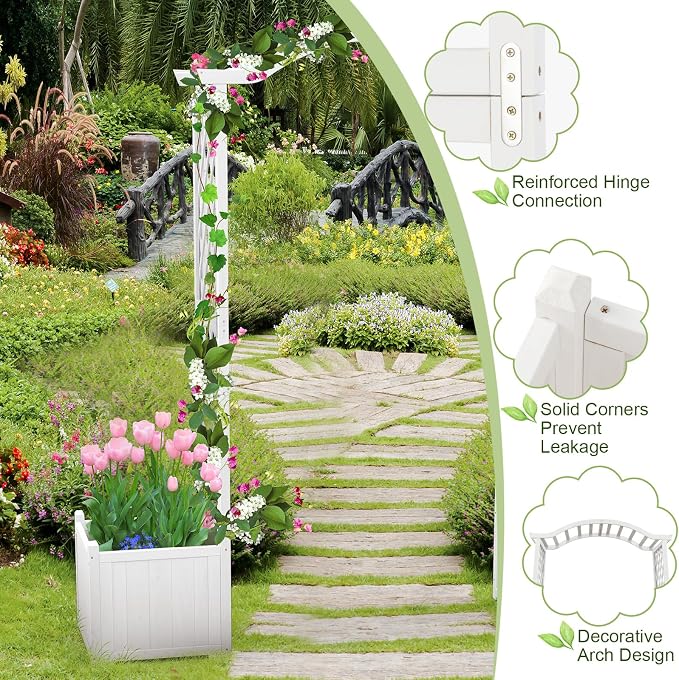 Giantex Garden Arbor with Planter, Wooden Planter Arch with Trellis, Outdoor - Image 7
