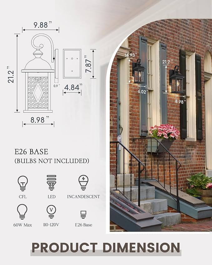 FEMILA 21" Large Exterior Wall Light Fixtures, Anti-Rust Waterproof Outdoor - Image 3