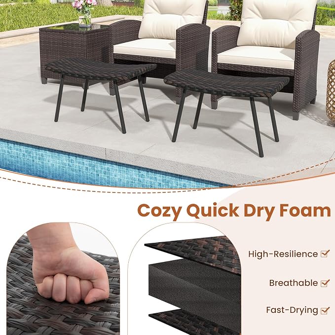 Tangkula Set of 2 Patio Ottomans, Outdoor Wicker Footrest Extra Seating - Image 4