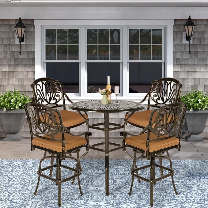 VIVIJASON 5-Piece Patio Swivel Bar Stools Set, All Weather Cast Aluminum - Image 8