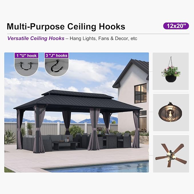 PURPLE LEAF 10' X 20' Permanent Hardtop Gazebo Aluminum Frame - Image 9