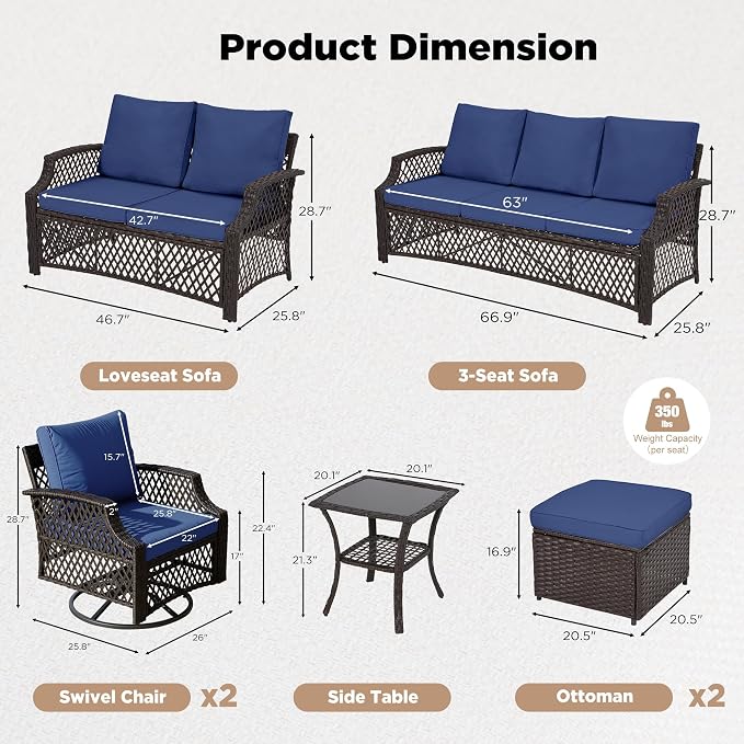 HOMREST 7 Piece Patio Furniture Set, Wicker Outdoor Conversation Sofa Set - Image 5