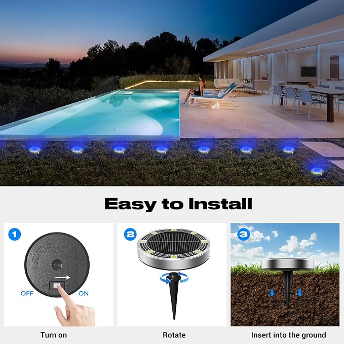 Peasur Mini Solar Ground Lights Outdoor, 4 Pack Flat Solar Powered Disc Lights - Image 4