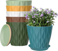 6 Pack 7 Inch Plant Pots with Drainage and Saucers, Stackable Nursery Planters by zople