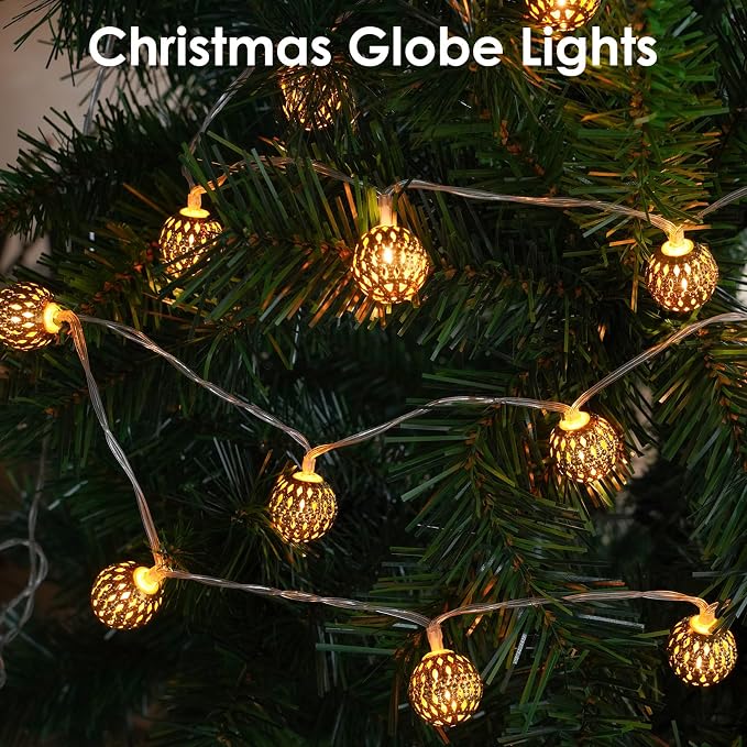 Moroccan String Lights Outdoor Battery Operated, 60 LED 36 FT Globe Fairy Lights - Image 5