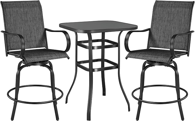 Yaheetech 3 Pieces Outdoor Swivel Bar Set, Patio Swivel Bar Stools Set by Yaheetech