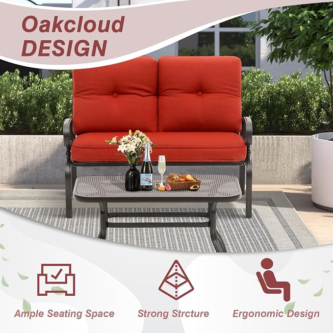 Oakcloud Outdoor 2 Pcs Patio Loveseat Bench Metal Frame Furniture Set - Image 6