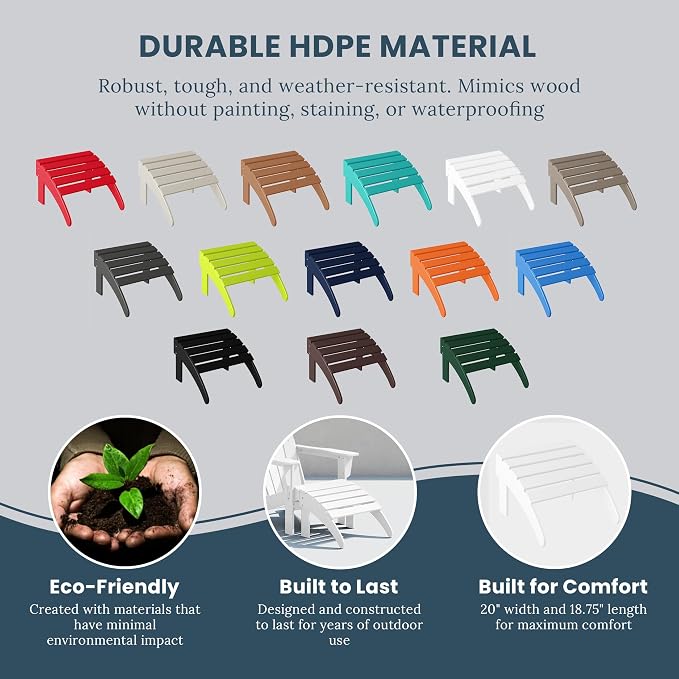 WO Home Furniture Adirondack Ottoman Outdoor Patio Footrest 13.5" Inch Folding - Image 5