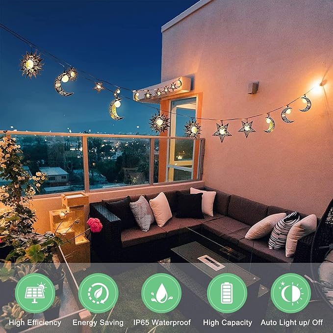 Beautyard Solar String Lights Outdoor Star Moon Sun 13Ft 153In Led Solar - Image 3