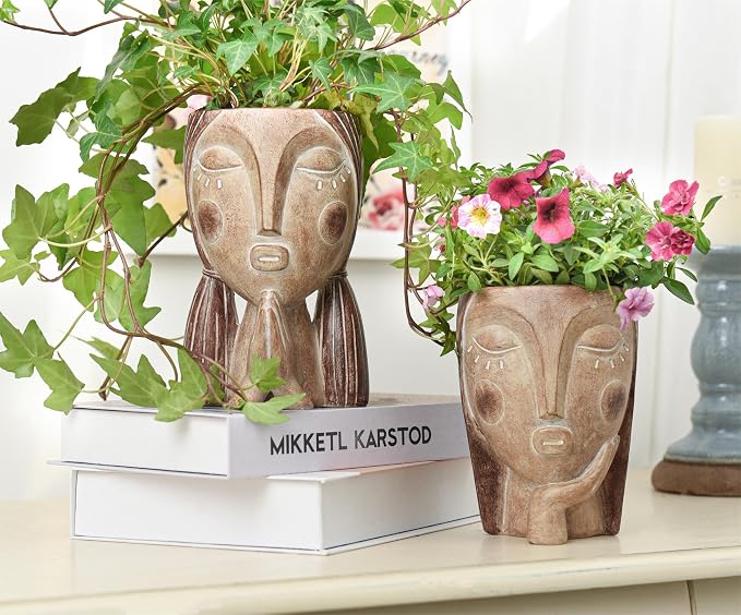 Face Planter Pots with Drainage Hole, Resin Head Planters - Image 6