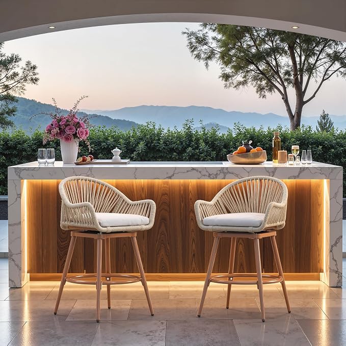 24” Outdoor Swivel Bar Stools Set of 2, Counter Height Bar Stools - Image 8