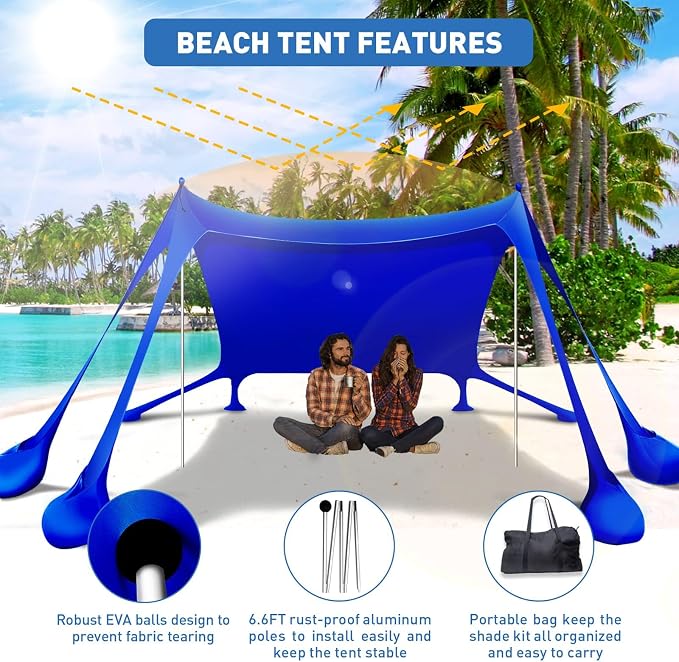 Beach Tent Sun Shelter 10x10ft Beach Canopy Easy Pop Up Sun Shade Portable - Image 3