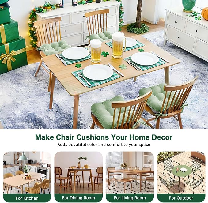 Betu Chair Cushions for Dining Chairs Set of 4, 3.5" Thick Green Kitchen Chair - Image 5