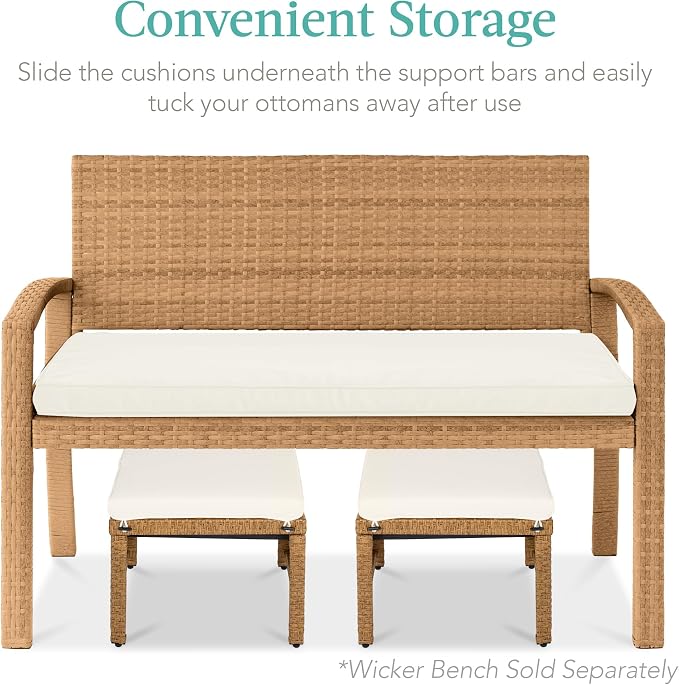 Best Choice Products Set of 2 Wicker Ottomans, Additional Seating, Side Table - Image 5