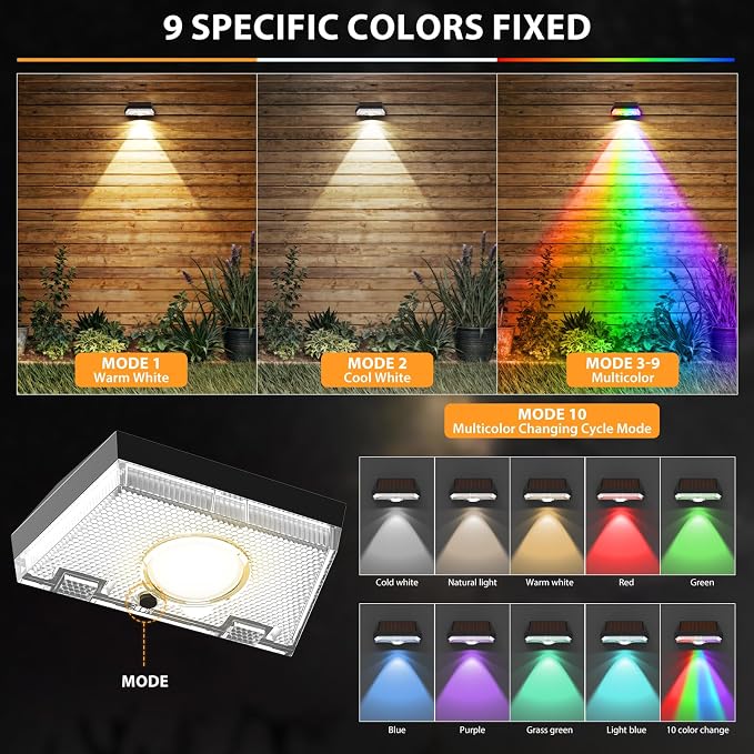 Solar Fence Lights, Warm White & Cool White & RGB 7Colors ＆ Color Changing Mode - Image 2