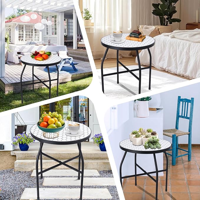 VCUTEKA Mosaic Outdoor Side Table, Round Rustproof Patio Table - Image 6