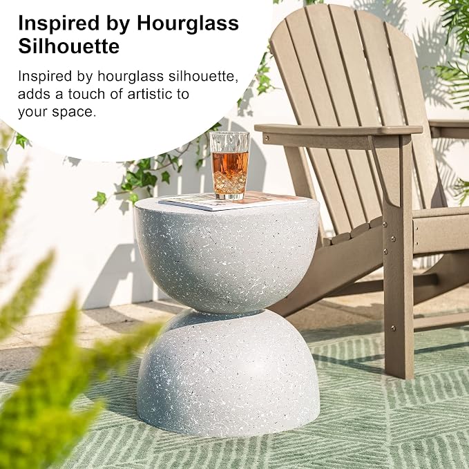 Glitzhome Outdoor Side Table, Round Accent End Table, Lightweight Hourglass - Image 6