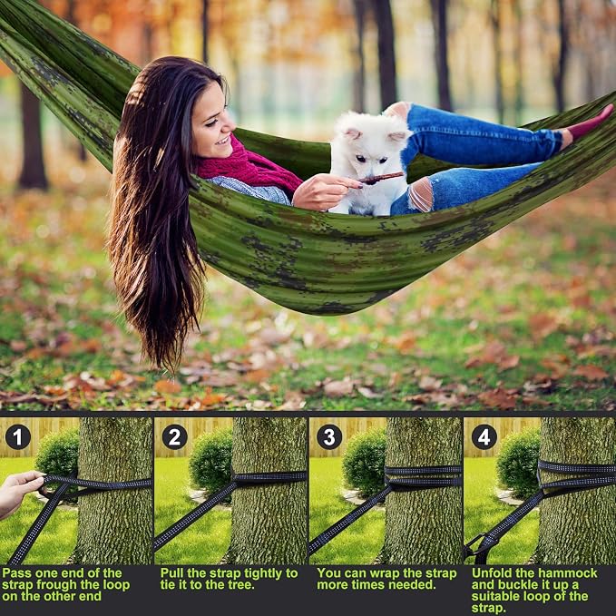 Camping Hammock with Net, Travel Portable Lightweight Hammocks with Tree Straps - Image 3