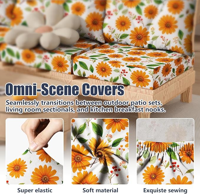 8Pcs Square Large + Rectangle Stretch Patio Cushion Covers, Couch & Sofa - Image 4