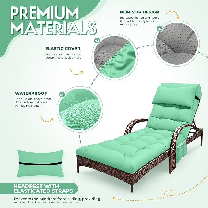 Outdoor Chaise Lounge Cushion, Waterproof Lounge Chair Cushion - Image 3