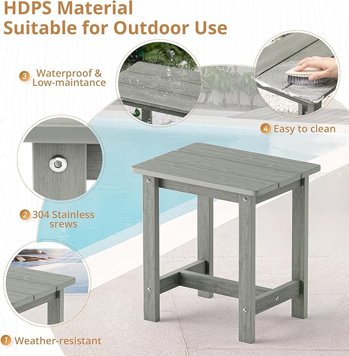 LUE BONA Outdoor Side Table Set of 2, HDPS Small Outdoor Table, Adirondack Side - Image 6