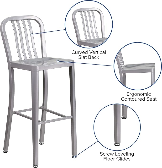 Flash Furniture Commercial Grade 30" High Silver Metal Indoor-Outdoor Barstool - Image 4