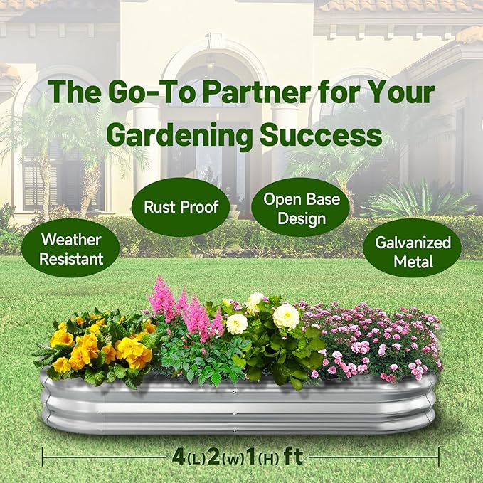 GOOZOO Galvanized Planter Raised Garden Bed, Oval Metal Land Planter Box - Image 5