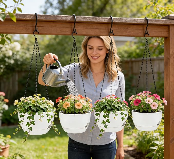 Set of 2-8 Inch Self Watering Hanging Planters - Image 3
