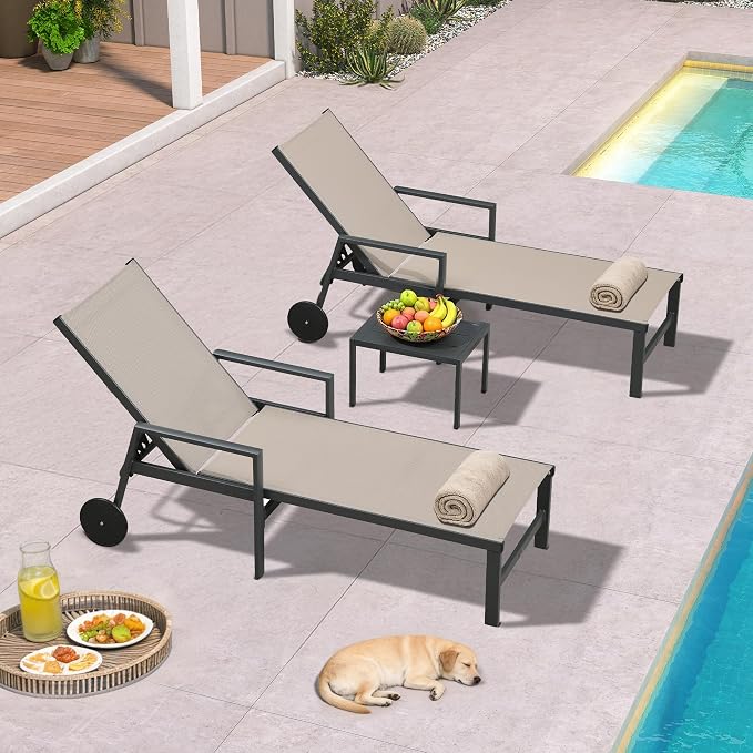 PURPLE LEAF 3 Pieces Outdoor Chaise Lounge Aluminum Patio Lounge Chair by PURPLELEAF