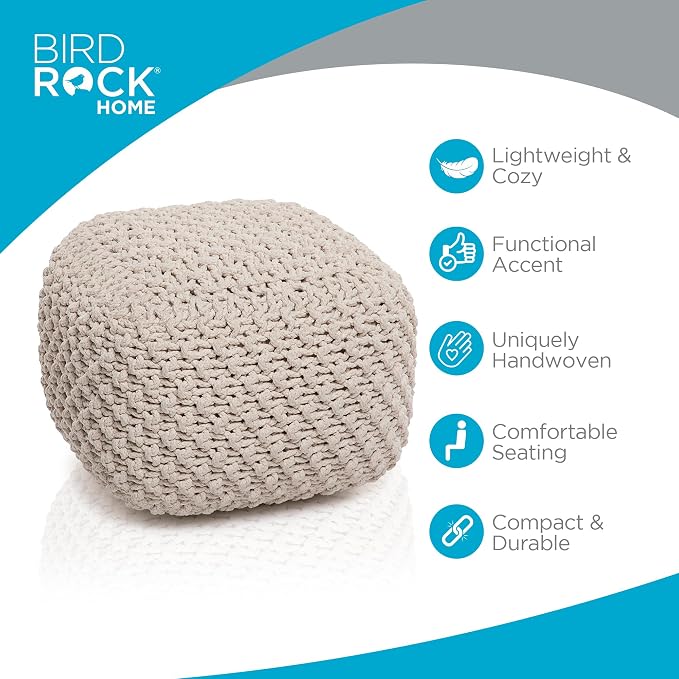 BIRDROCK HOME Square Pouf Ottoman | Cotton Braided Foot Stool - Image 4