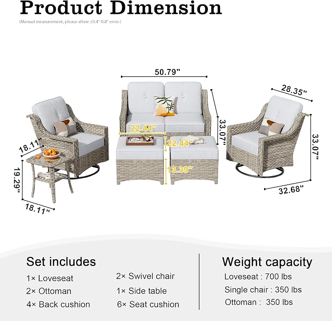 HOOOWOOO 6 Piece Patio Furniture Conversation Sets - Image 7