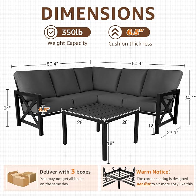 NATURAL EXPRESSIONS 6 Pieces Patio Furniture Sets, Metal Outdoor Sectional - Image 6