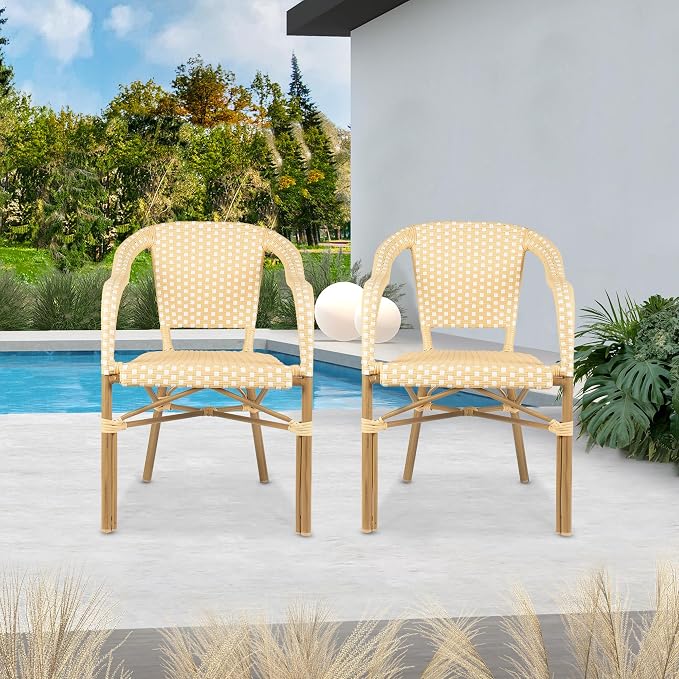 PURPLE LEAF Outdoor Dining Chair Set of 4 Aluminum Wicker Rattan Armchair - Image 2