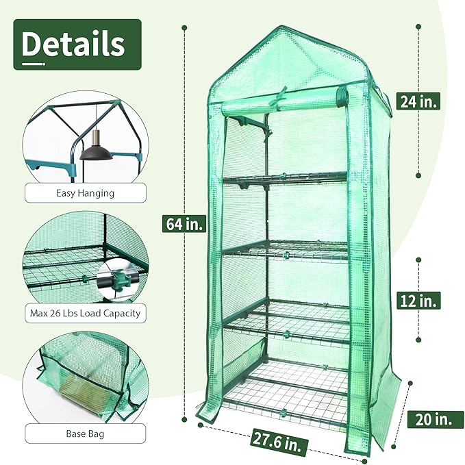 4 Tier Mini Greenhouse for Outdoor Indoor, Double-Layer Roof, Heavy Duty Small - Image 5