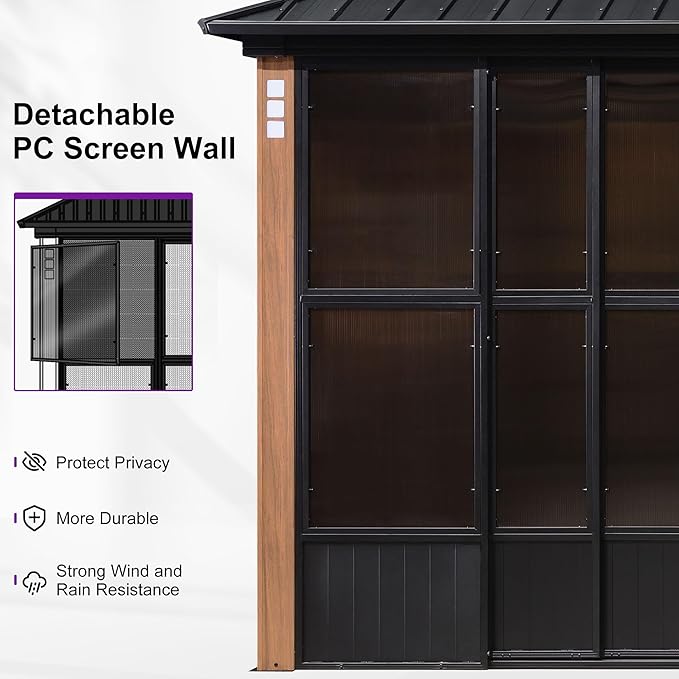 PURPLE LEAF 12' X 20' Patio Hardtop Gazebo Double Top Galvanized Steel Roof - Image 2