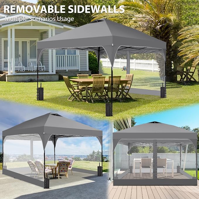 10x10 FT Pop Up Canopy with 4 Clear PVC Sidewalls, Instant 1-Button Push Canopy - Image 5