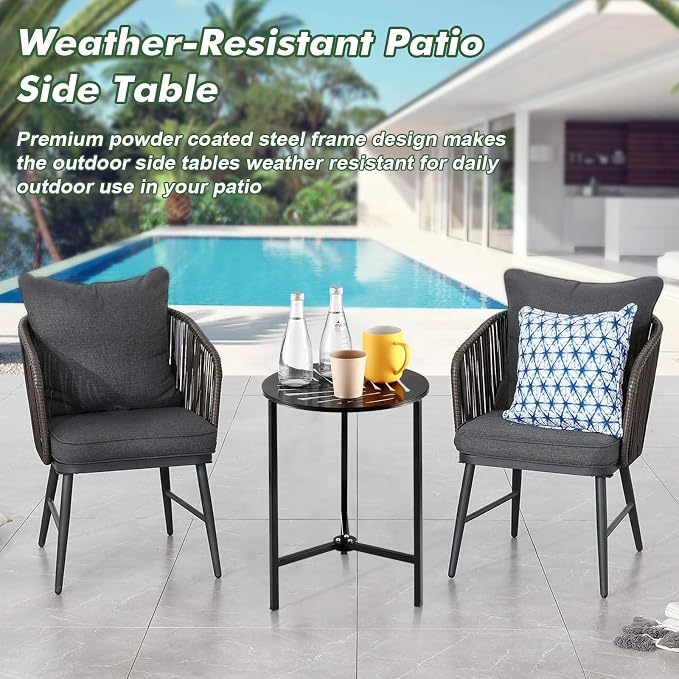 Party Zealot Set of 2 Small Round Metal Side Tables 13 Inches Black Outdoor End - Image 8