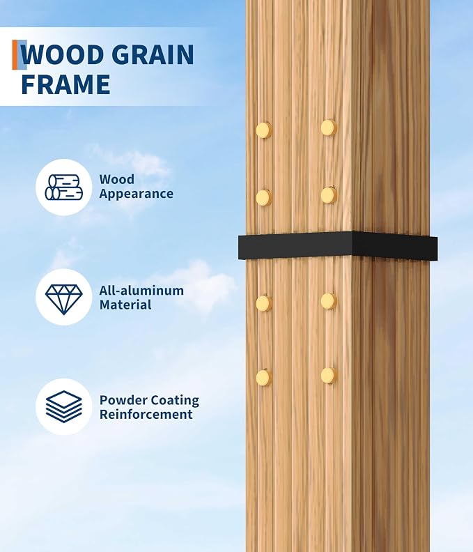 GarveeLife 10 x 10 ft Wood-Grain Aluminum Pergola Outdoor Pergola - Image 5