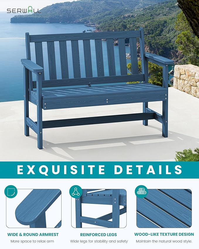 SERWALL HDPE Outdoor Benches Weatherproof, 2-Person Garden Bench - Image 4