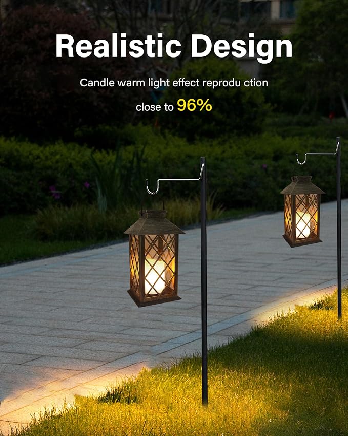 SHYMERY Solar Lantern, Outdoor Garden Hanging Lanterns, 2 Pack 14 Inch Lasts 3X - Image 6