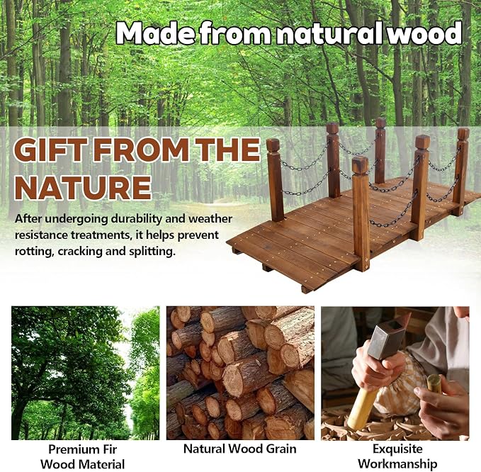 Wooden Garden Bridges for Outdoors 5ft, Garden Bridge for Backyard Yard Patio - Image 5