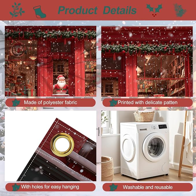 ANNA QUEEN Christmas Garage Door Banner 6×13 FT, Santa’s Red Gift Shop Window - Image 4