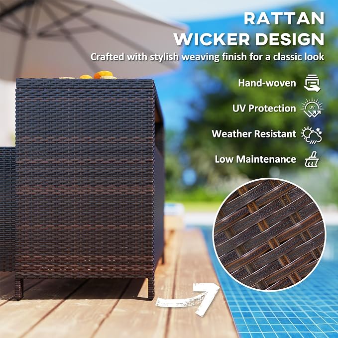 Outsunny Wicker Outdoor Storage Cabinet, Rattan Outdoor Bar Table - Image 5