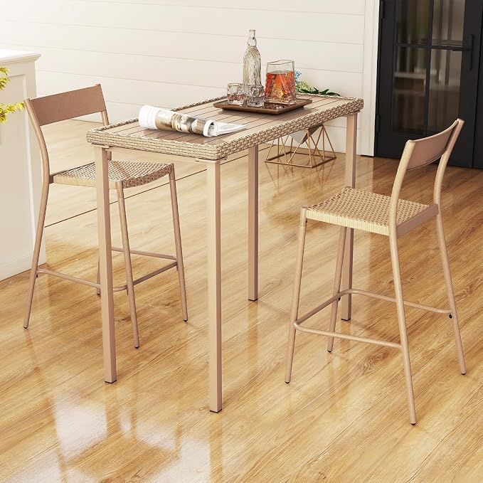 Tangkula 3 Pieces Patio Bar Table Set, Outdoor Bar Height Table & 2 Armless - Image 3