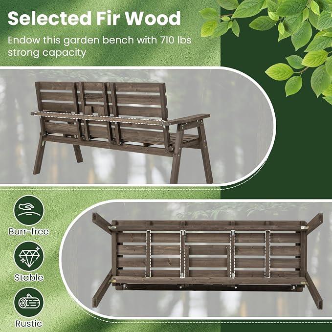 Tangkula Outdoor Fir Wood Bench - Image 7